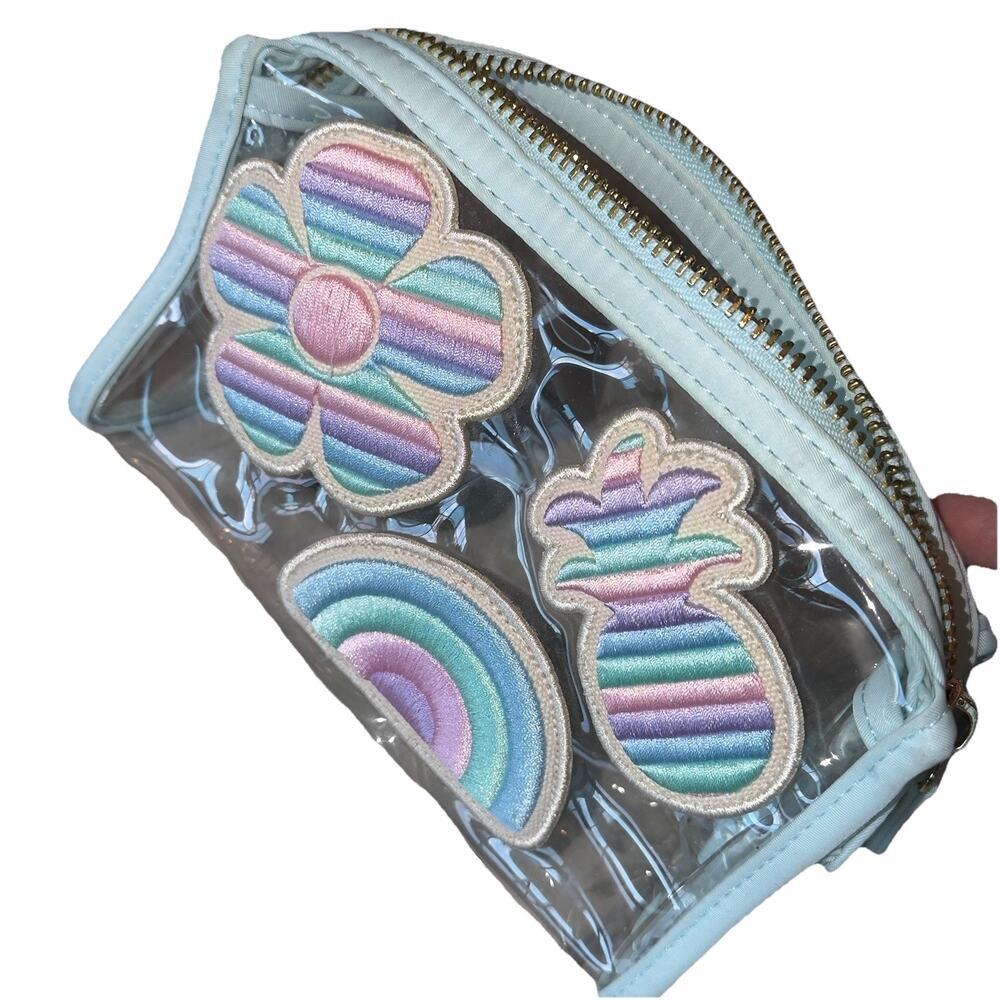 Stoney Clover Lane 8" Clear Sky Makeup Pouch Bag Pineapple Rainbow Flower Patch